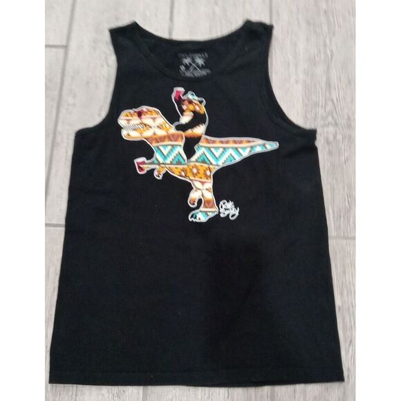 MENS RIOT SOCIETY DINOSAUR BEAR SLEEVELESS BLACK T-SHIRT SIZE S unique aztec - Picture 1 of 6